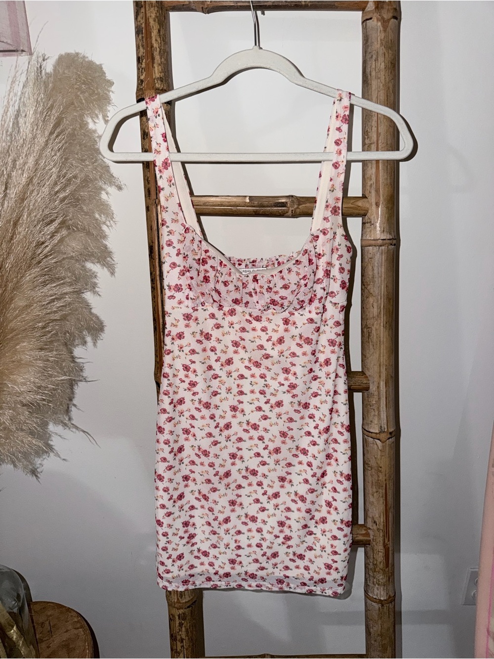 Urban Outfitters Pink Floral Scoop Tank Mini Dress